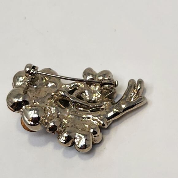 Flower Bouquet Floral Blue Rhinestone Brooch Pin Silver Tone Retro Jewelry Small - Picture 3 of 4